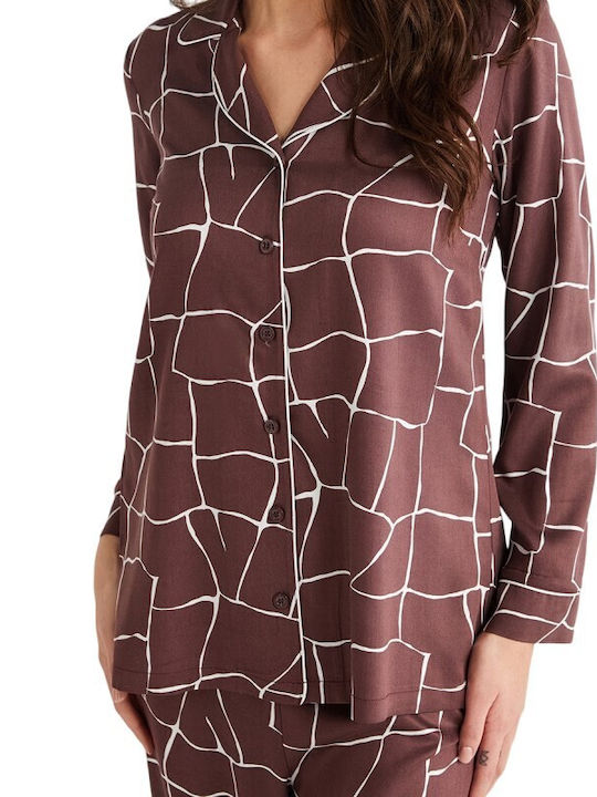 Penye Mood Winter Damen Pyjama-Set Braun