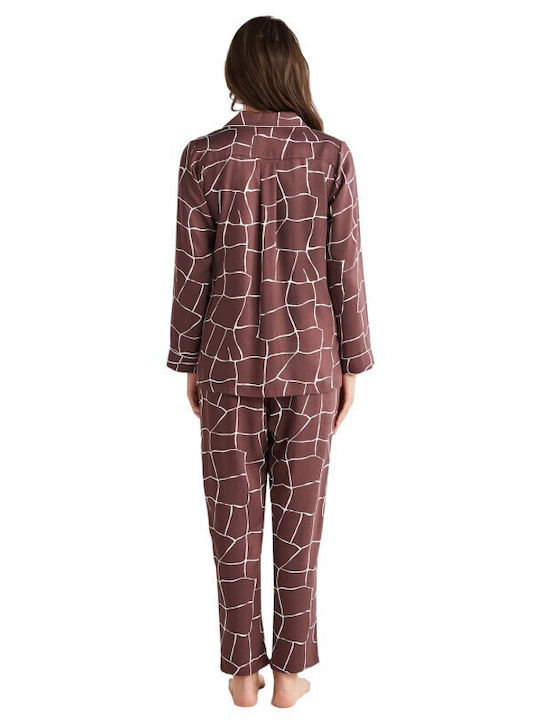 Penye Mood Winter Damen Pyjama-Set Braun