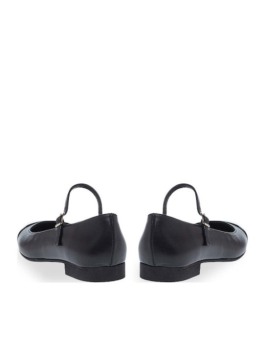 Leather Pointy Ballerinas With strap Black