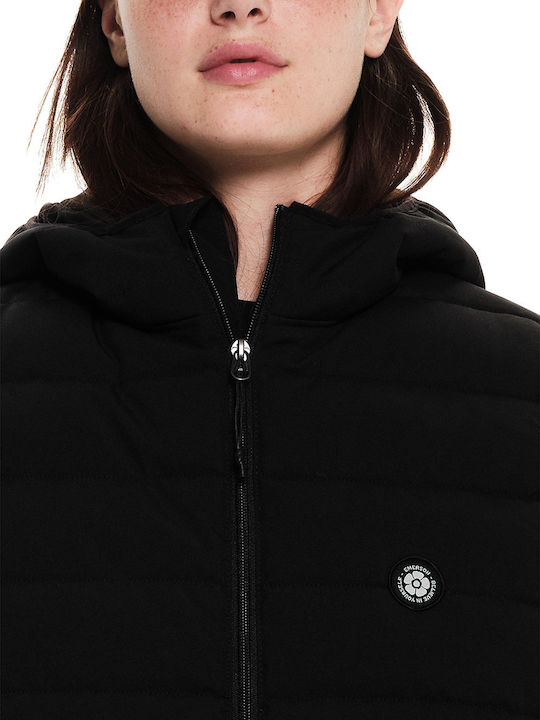 Women's Short Puffer Jacket for Winter with Hood Black