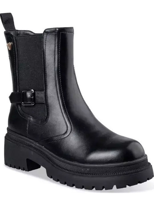 Leder Damen Chelsea Stiefeletten Schwarz