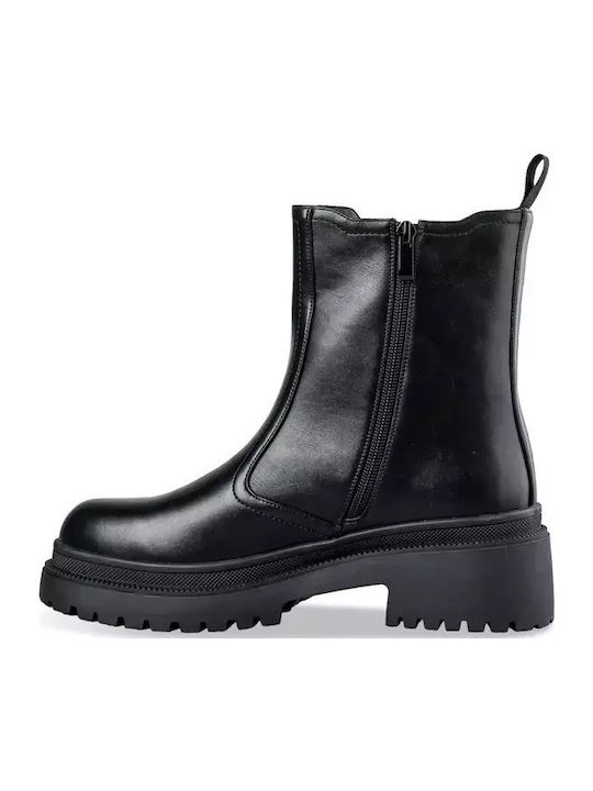 Leder Damen Chelsea Stiefeletten Schwarz