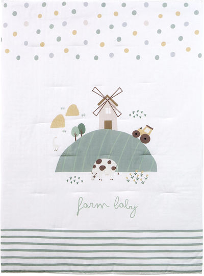 Nima Farm Baby Бебешка кувертюра Памук White, Green, Beige 100x140см Nima Farm Baby Бебешка кувертюра Памук White, Green, Beige 100x140см