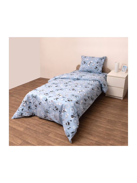 Viopros Бебешка кувертюра Двулицево Памук Син 120x160см