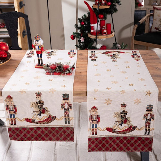 Teoran Weihnachtlich Tischtuch Läufer Stoff Weiß L45xB140cm.