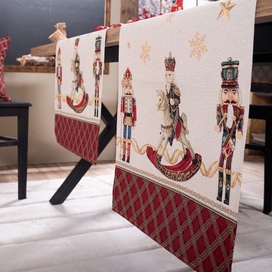 Teoran Weihnachtlich Tischtuch Läufer Stoff Weiß L45xB140cm.