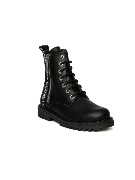 Scarpy Kids Leather Military Boots with Zipper Black