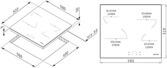 Pyramis PHC61430FMB Керамичен котлон Автономен с Функция Заключване 58x51εκ.