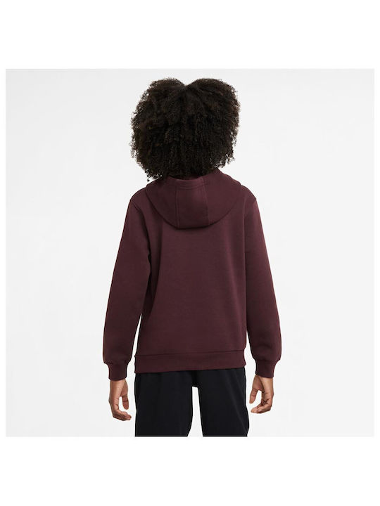 Nike Fleece Kids Sweatshirt with Hood Burgundy Sportswear Club