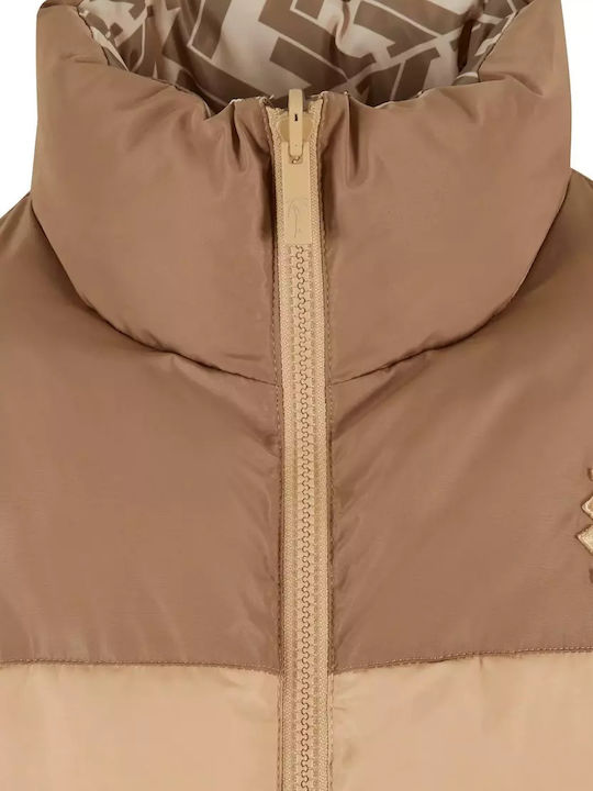 Women's Short Puffer Jacket Double Sided for Winter Beige