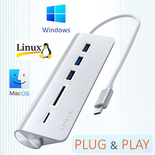 Satechi Hub 5 Θυρών USB 3.0 με σύνδεση USB-C Ασημί