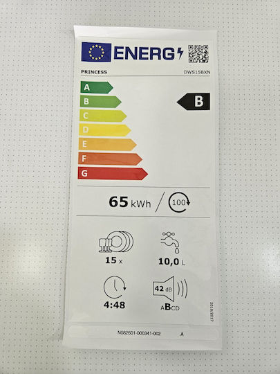 Princess Ελεύθερο Πλυντήριο Πιάτων για 15 Σερβίτσια Dual Wash Π60xY84εκ. Inox