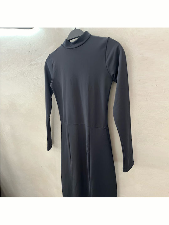 Rochie Midi Cu Guler Înalt Negru