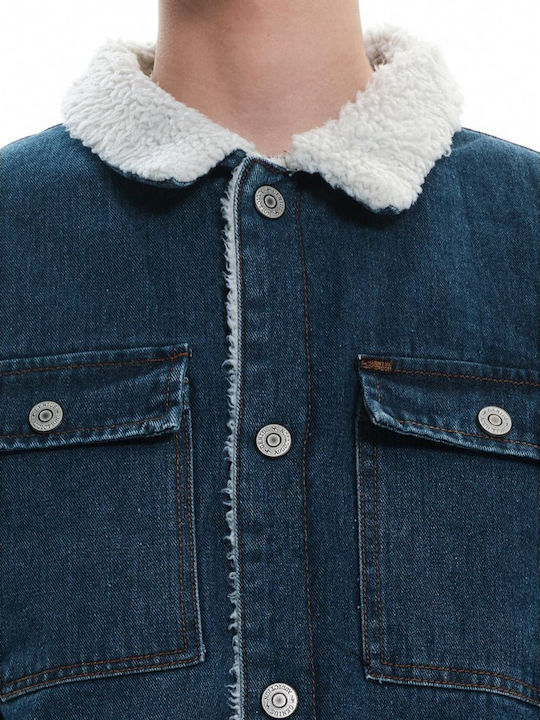 Geci Barbati Denim Iarna Culoare Full Face Albastru