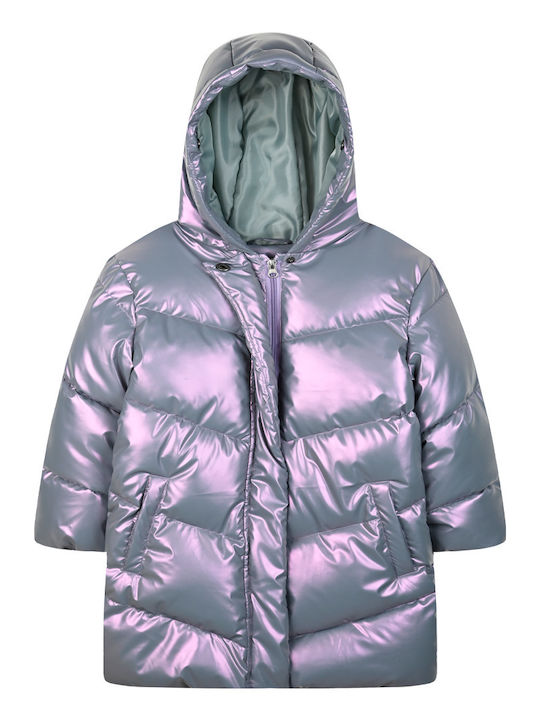 Kids Quilted Short Coat with Lining and Hood Iridescent