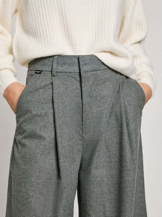 London Damen Hoch tailliert Stoff Capri Hose Gray