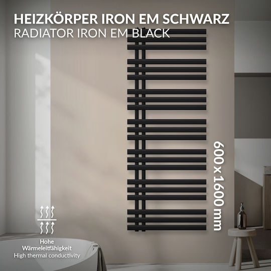LuxeBath Towel Rail Bathroom 600x1600 Black