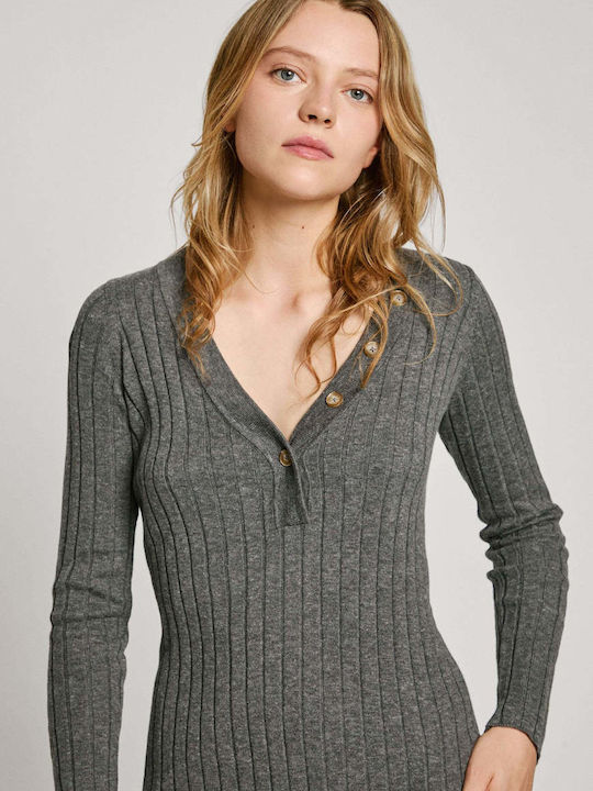 Midi Seersucker Dress Knitted Grey