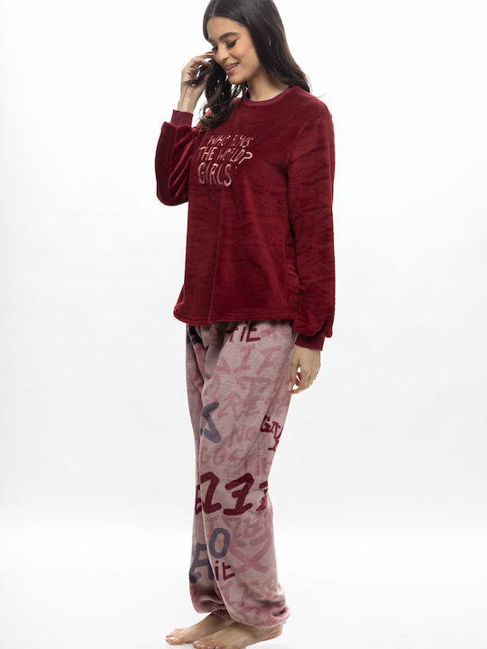 Galaxy Winter Women's Pyjama Set Fleece Bordeaux