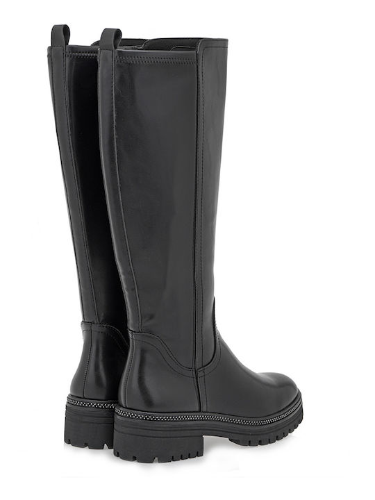 Synthetic Leather Medium Heel Women's Boots Black