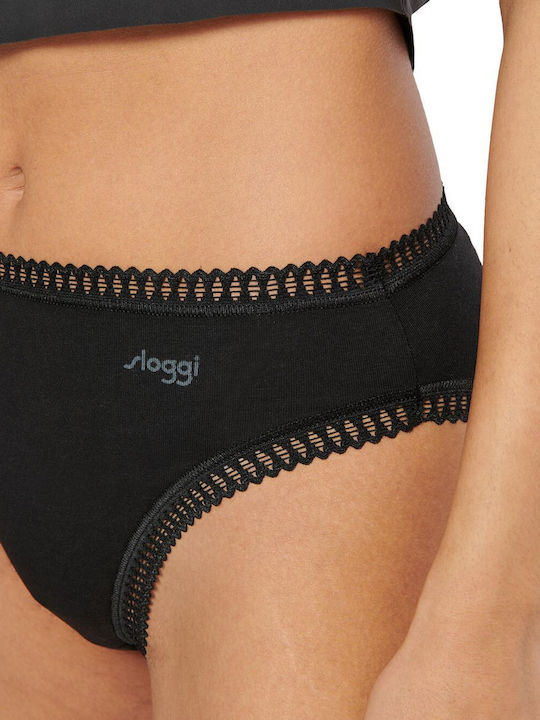 H High Βαμβακερά High Waist Women's Slip 3Pack with Lace Blue