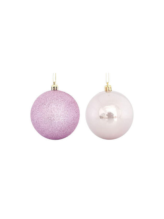 Hanging Ball Ornament Plastic Pink 8cm Set 6pcs