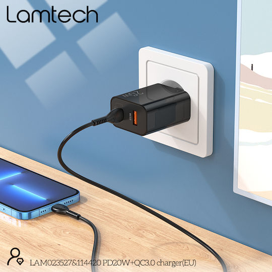 Lamtech Charger Without Cable with USB-A Port and USB-C Port 20W Quick Charge 3.0 Blacks (LAM114420)