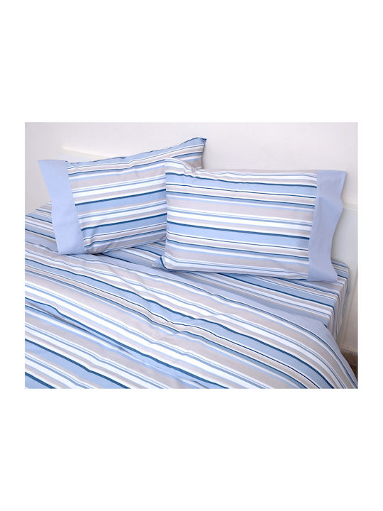 Anna Riska Set Husă de Pilotă Bumbac Single cu Față de Pernă 160x240 Border 3003 Albastru Deschis