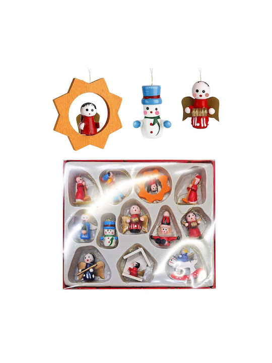 Hanging Ornament Set Wooden Multicolour 14x16cm 12pcs