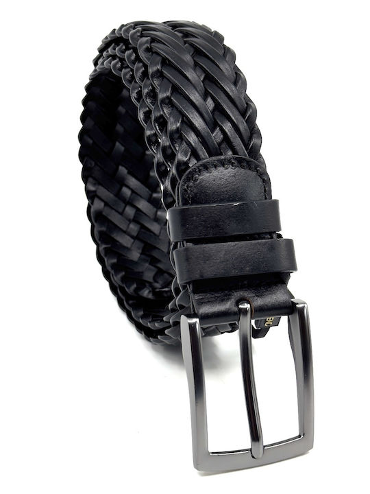 Men's Belt Leather Knitted Black