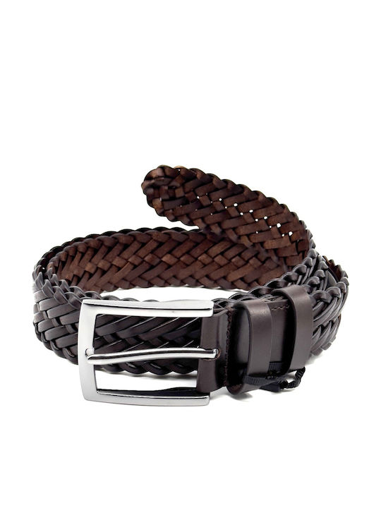 Men's Belt Leather Knitted Brown