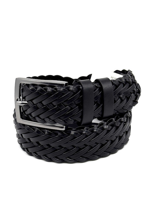 Men's Belt Leather Knitted Black