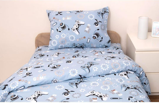 Viopros Sheet Set Single with Elastic Band Cotton Blue 100x200cm 3pcs