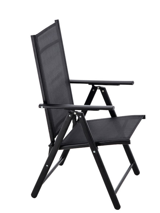 Scaun pliabil de grădină din metal, spătar reglabil, din oțel, 60x58x100cm, negru
