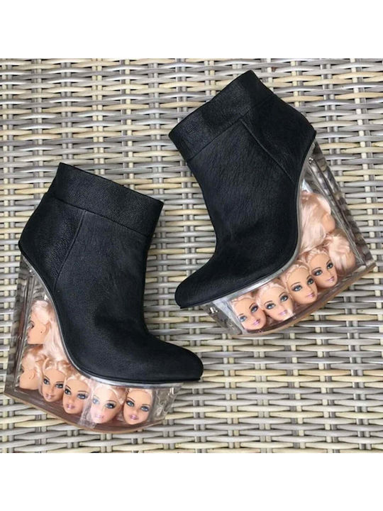 Icy Barbie Doll Heads Black 00141 Δερμάτινα Γυναικεία Μποτάκια με Πλατφόρμα Μαύρα