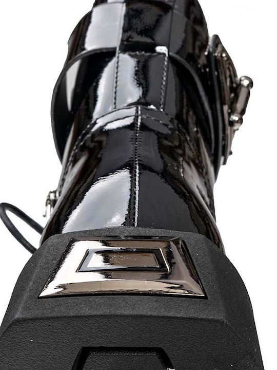 Women's Patent Leather Ankle Boots Black