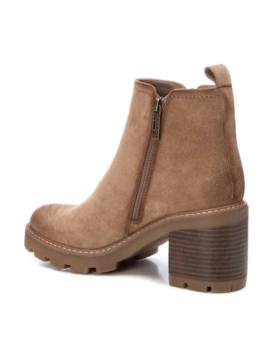 Suede Women's Ankle Boots with High Heel Taupe