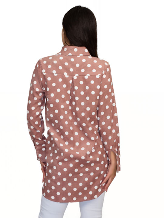 Morena Spain Women's Polka Dot Long Sleeve Shirt Pink