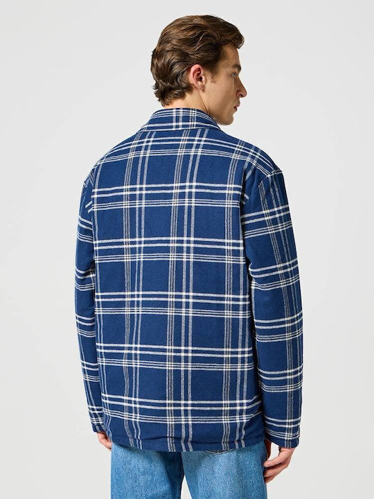 Casey Μακρυμάνικo Overshirt σε Φαρδιά Γραμμή Καρό Navy Μπλε