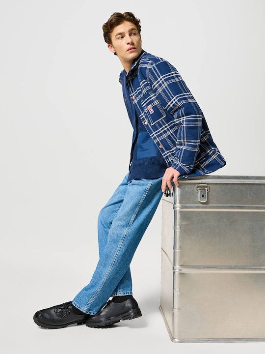 Casey Μακρυμάνικo Overshirt σε Φαρδιά Γραμμή Καρό Navy Μπλε