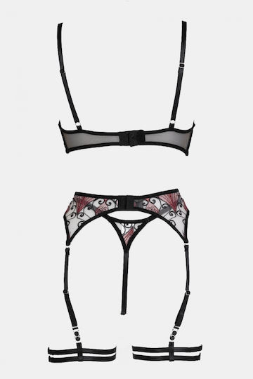 Decoro Set Sexy De Lenjerie Cu Transparență Și Jartiere Negre