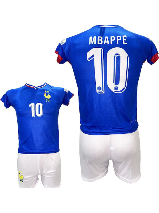 Παιδικό Σετ Ποδοσφαίρου Εθνική Γαλλίας Mbappe Μπλε Ασπρο 92023-24