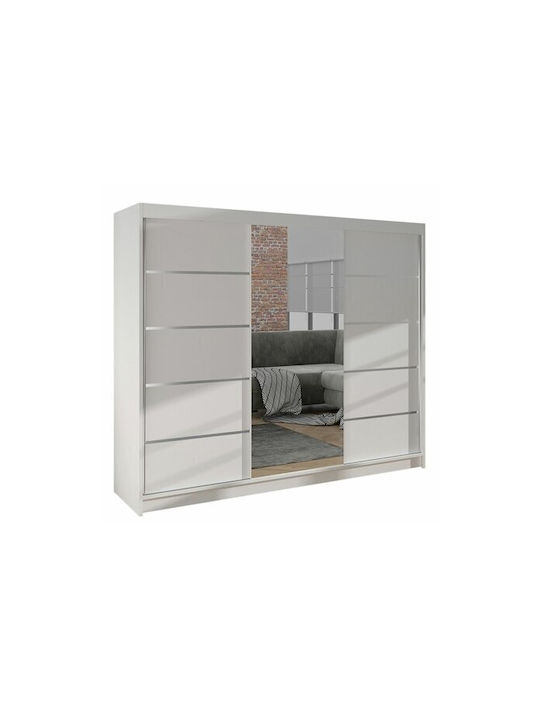 Triple Door Wardrobe Sliding Atlanta 162 with Mirror White 200x58x215cm