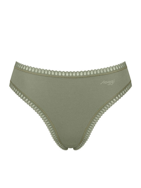 Βαμβακερά High Waist Women's Slip 3Pack with Lace Olive
