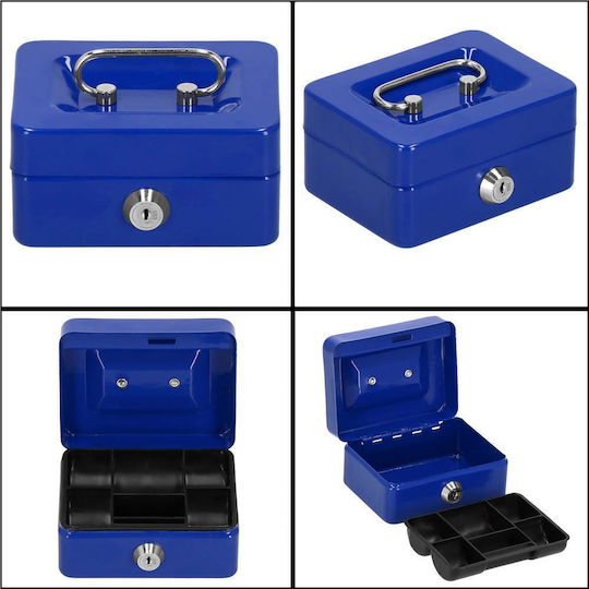 Money Box Safe Compartmentalized Key Metal 12.5x9.5x6.5cm Blue