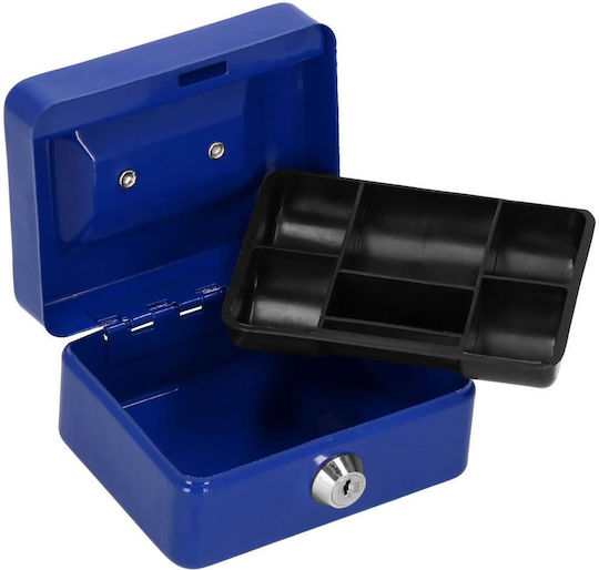 Money Box Safe Compartmentalized Key Metal 12.5x9.5x6.5cm Blue