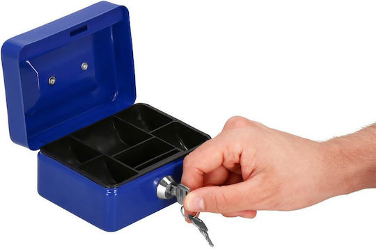 Money Box Safe Compartmentalized Key Metal 12.5x9.5x6.5cm Blue