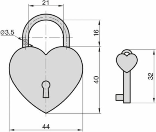 Basi Love Heart Lock Gold Λουκέτο Αγάπης Σχήμα Καρδιάς Χρυσό