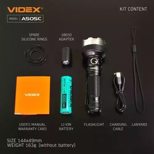 Videx Επαναφορτιζόμενος Φακός LED IP68 με Μέγιστη Φωτεινότητα 5500lm