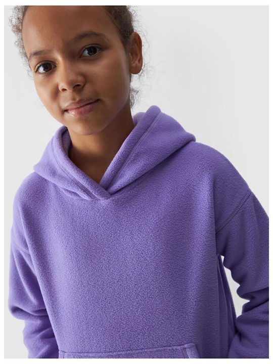 Fleece Παιδικό Φούτερ με Κουκούλα και Τσέπες Μωβ